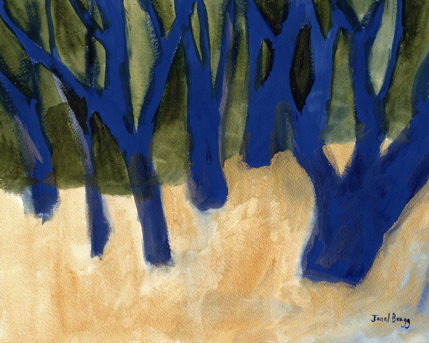 Blue Trees Gold Ground
