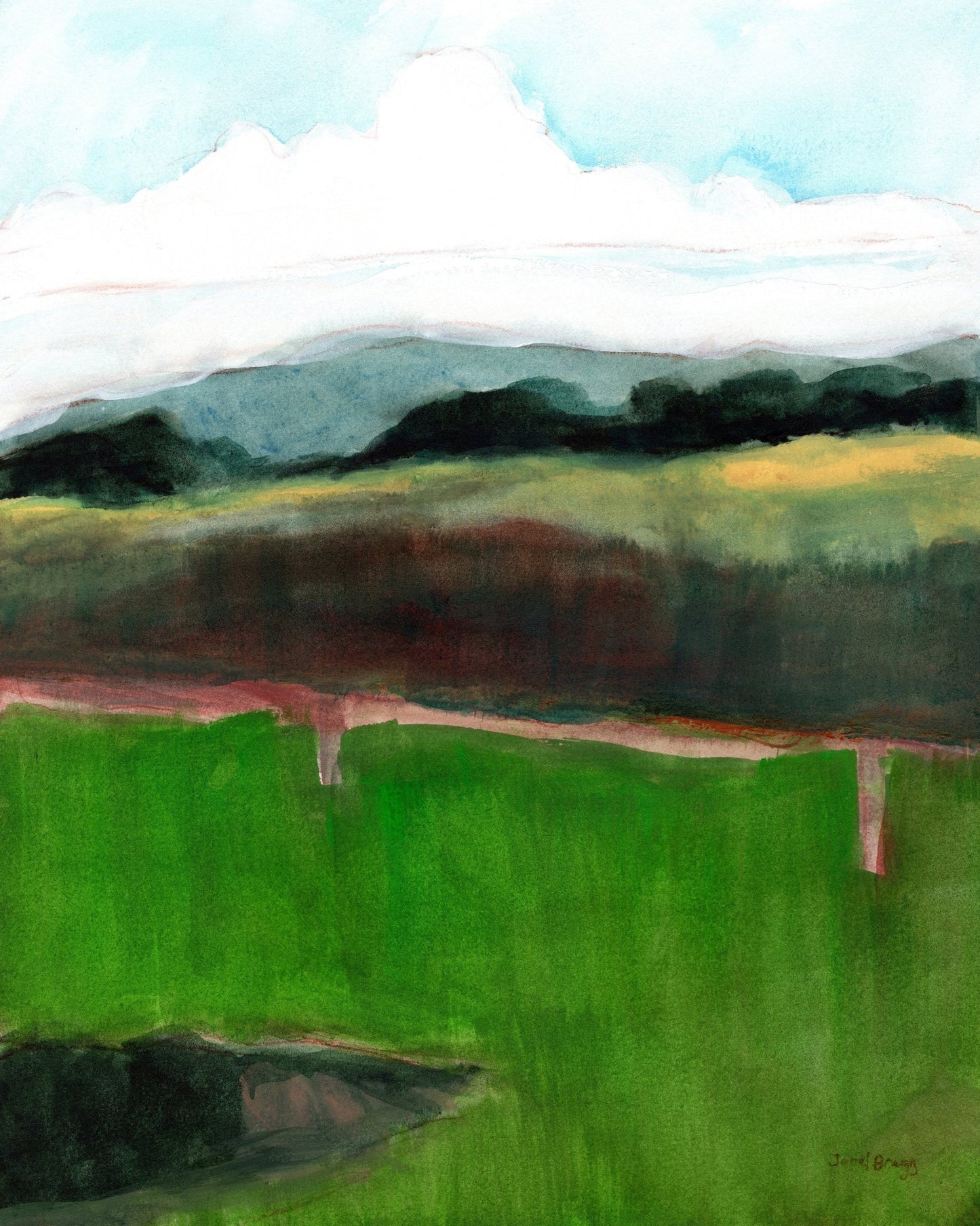 Green Horizon Landscape Painting