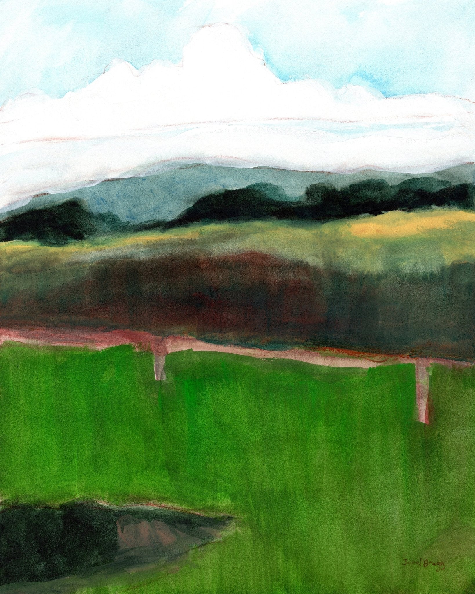 Green Horizon Landscape Painting