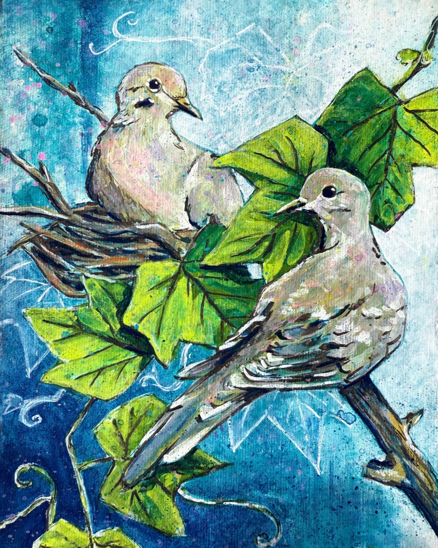 Doves in Green Vines