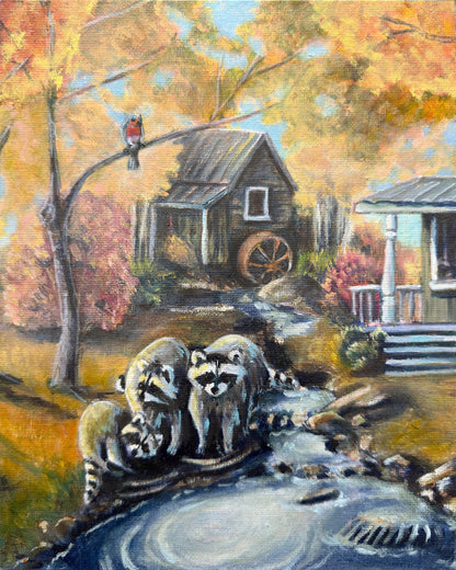 Raccoons By Autumn Creek