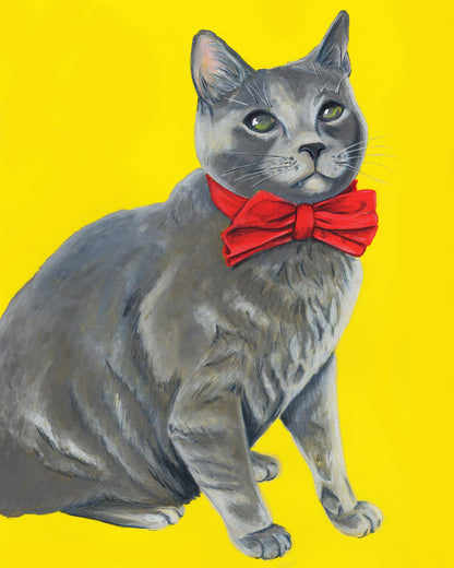 Gray Cat Red Bow