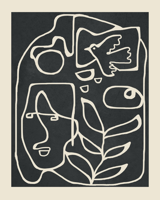 Abstract Face Bird Line