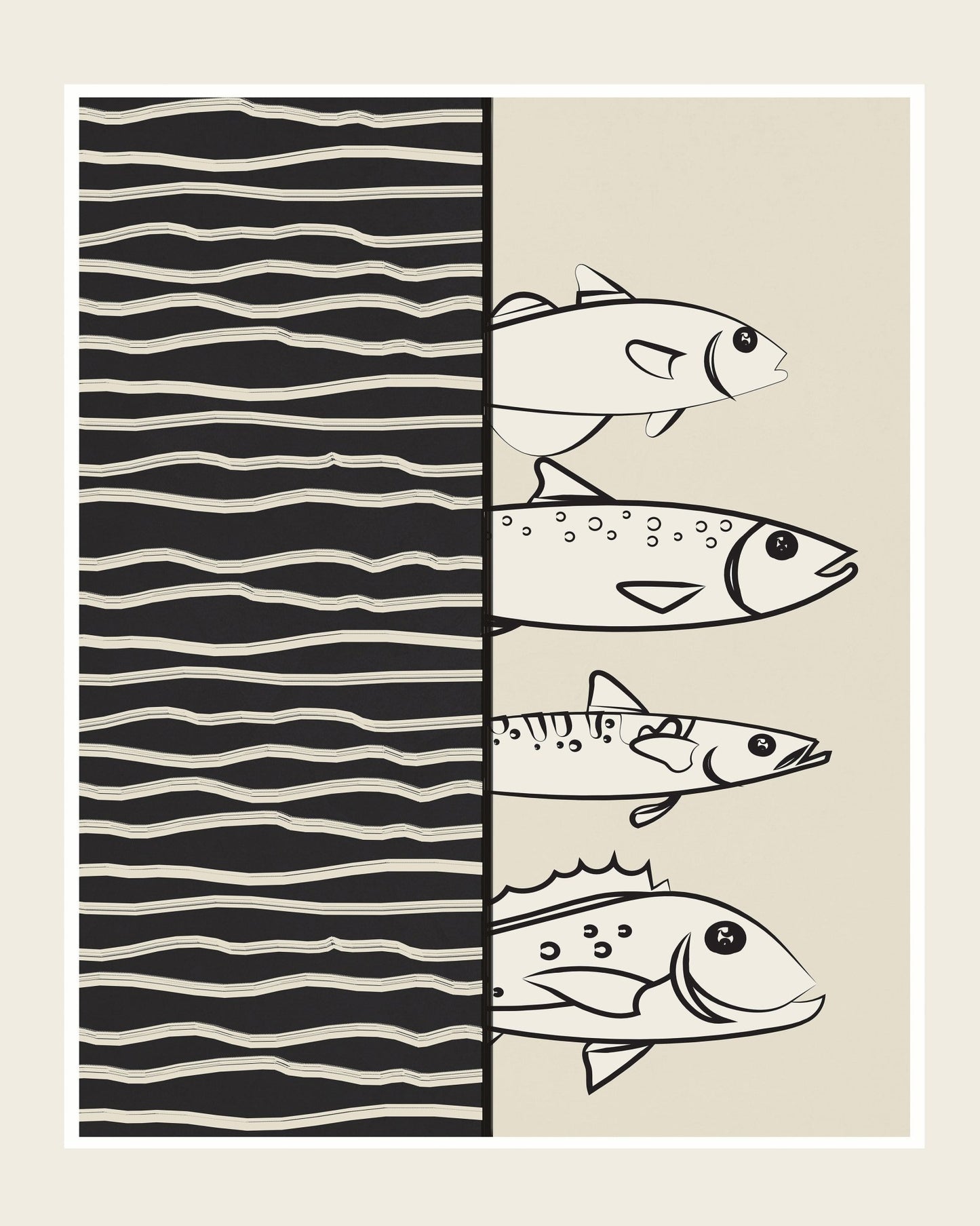 Striped Fish Line Art