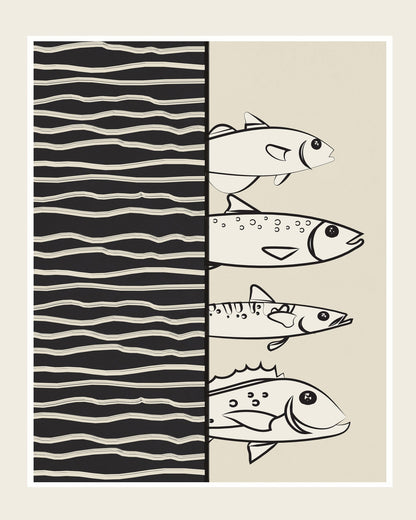 Striped Fish Line Art