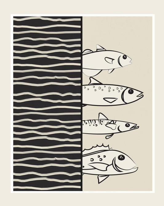 Striped Fish Line Art