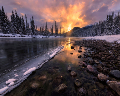 Winter River Sunset