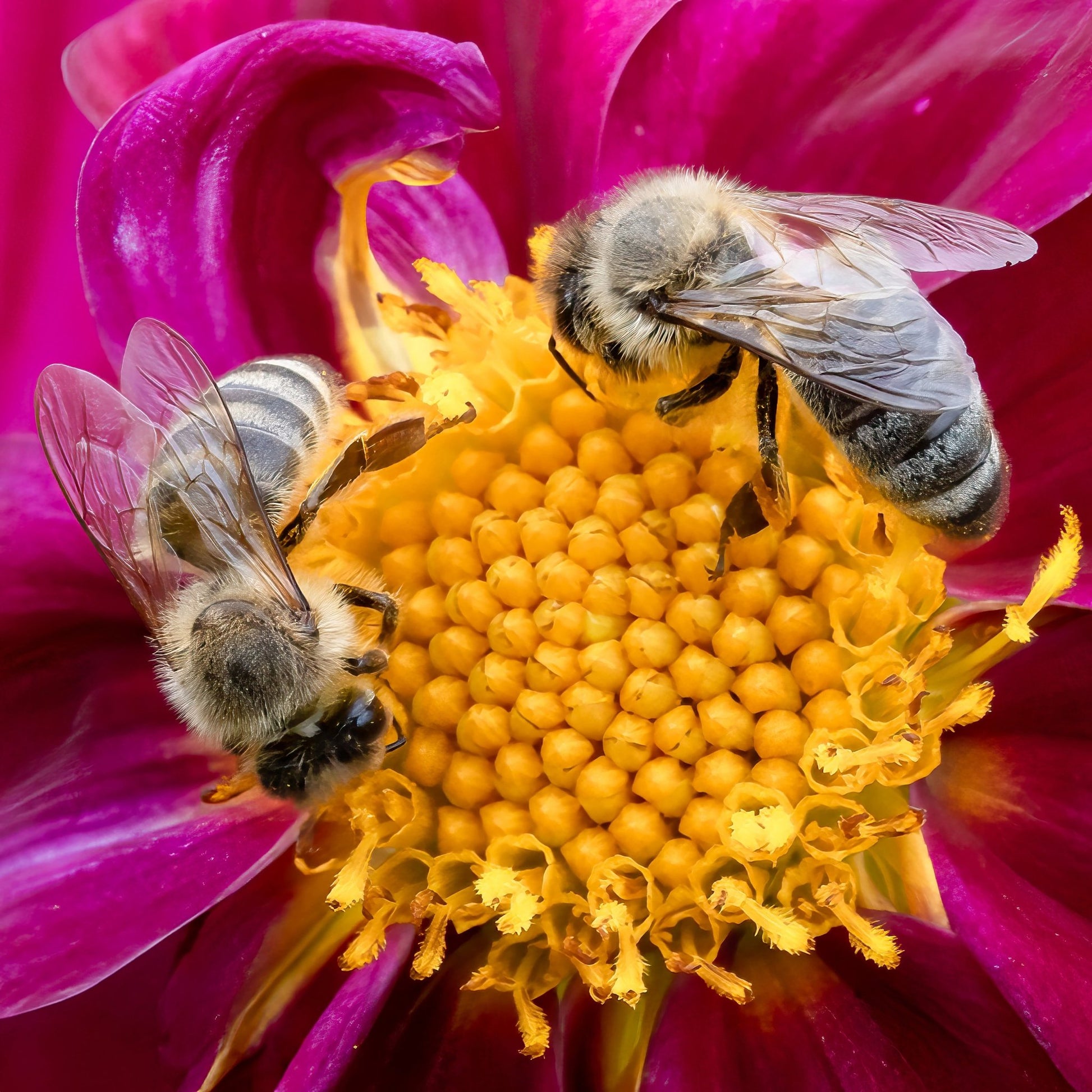 Bees On Pink Flower