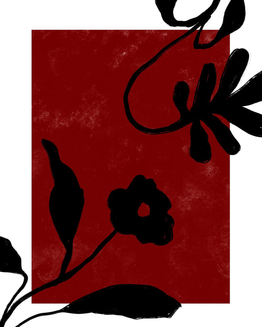 Crimson Floral Silhouette