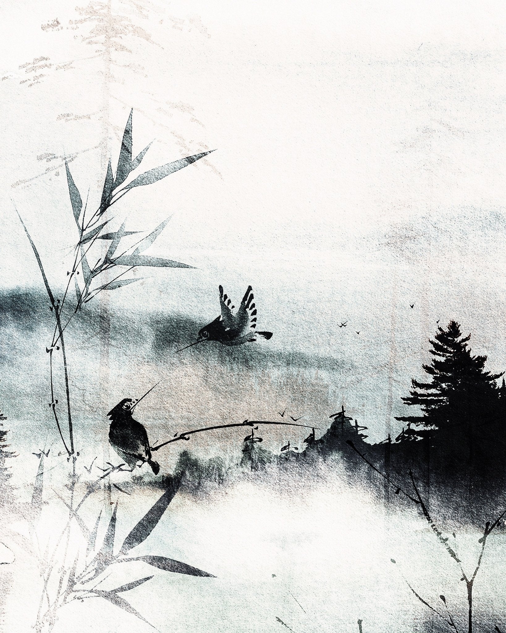 Misty Bamboo Birds