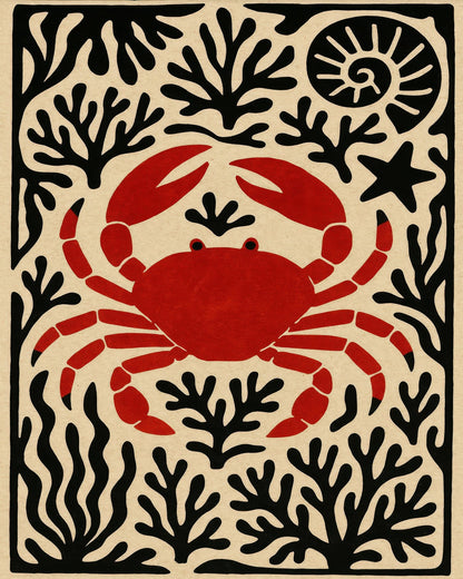 Red Crab Coastal Art