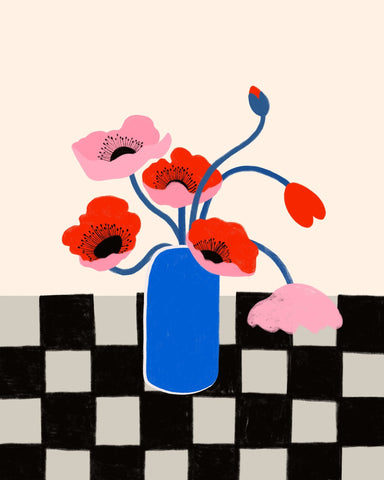 Blue Vase Poppies