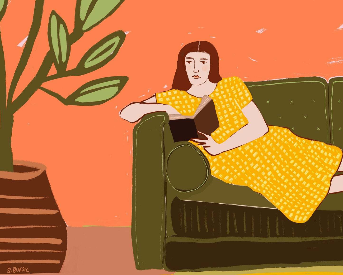 Woman Reading Sofa