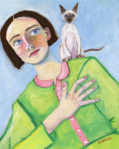 Girl With Siamese Cat