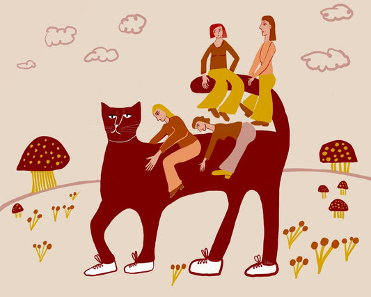 Women Riding Red Cat