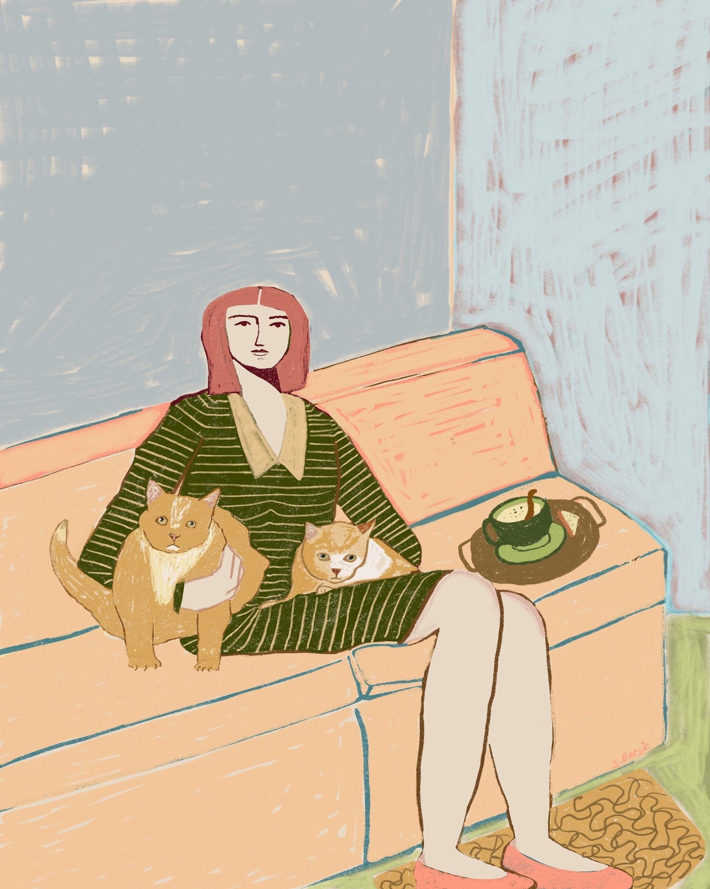 Woman With Two Cats No1