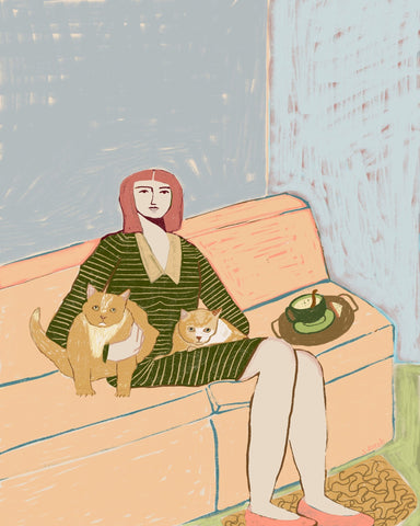 Woman With Two Cats No1