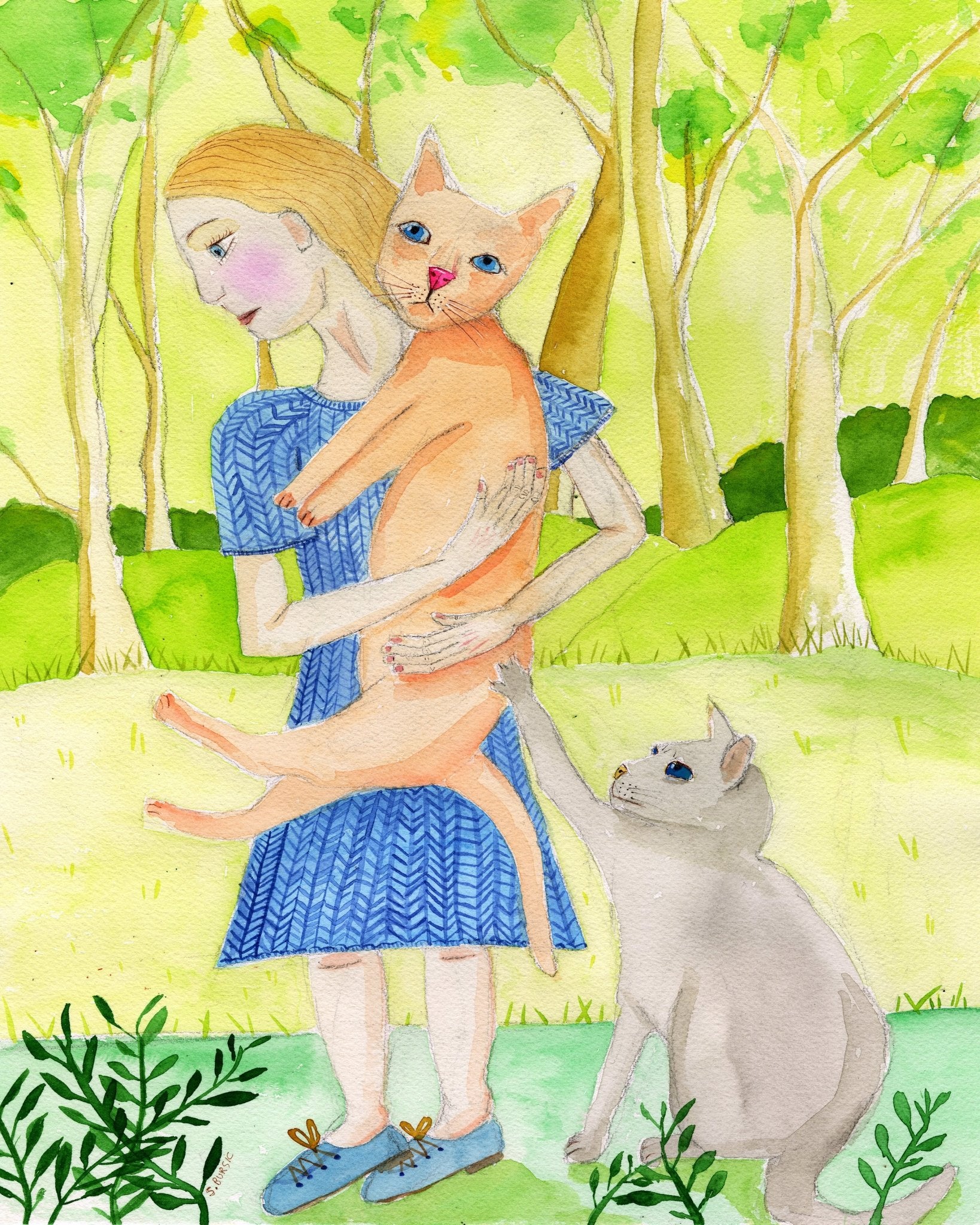 Girl With Two Cats