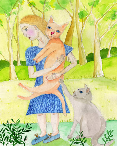 Girl With Two Cats