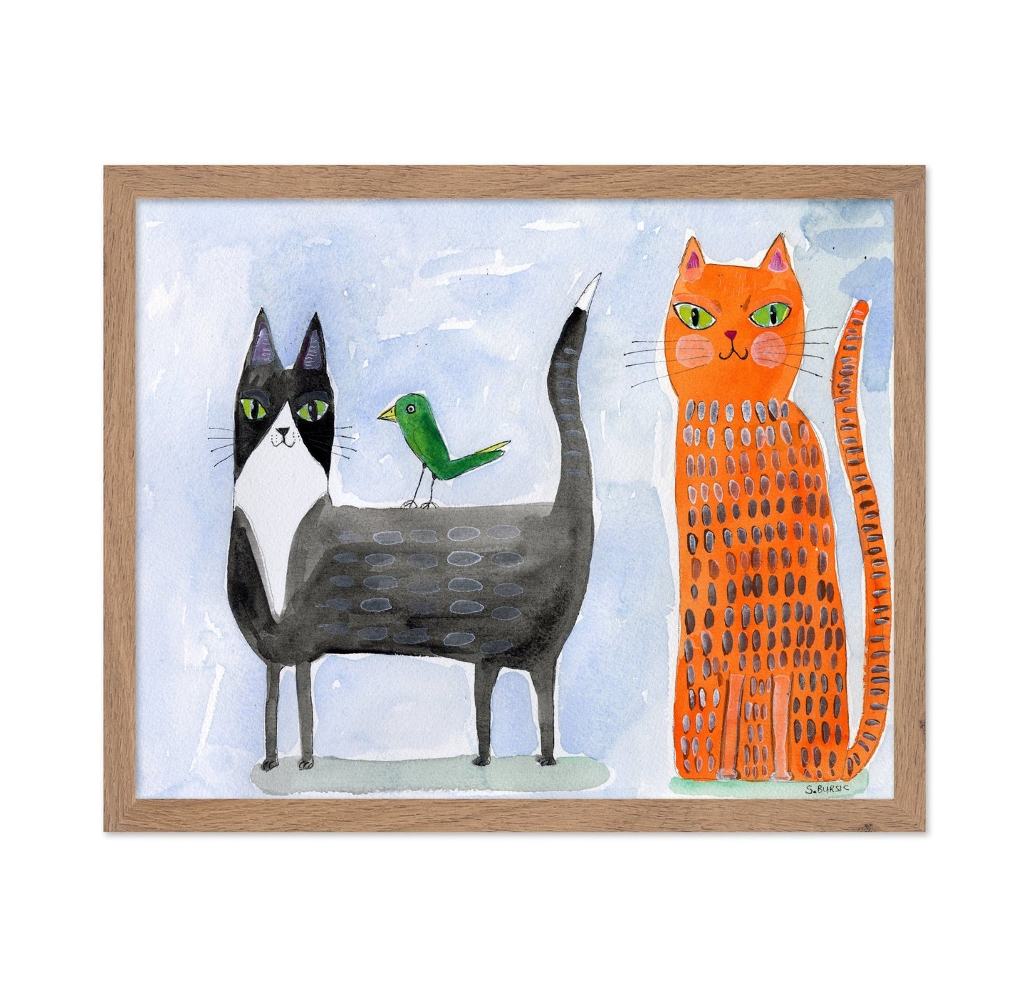 Two Cats With Bird