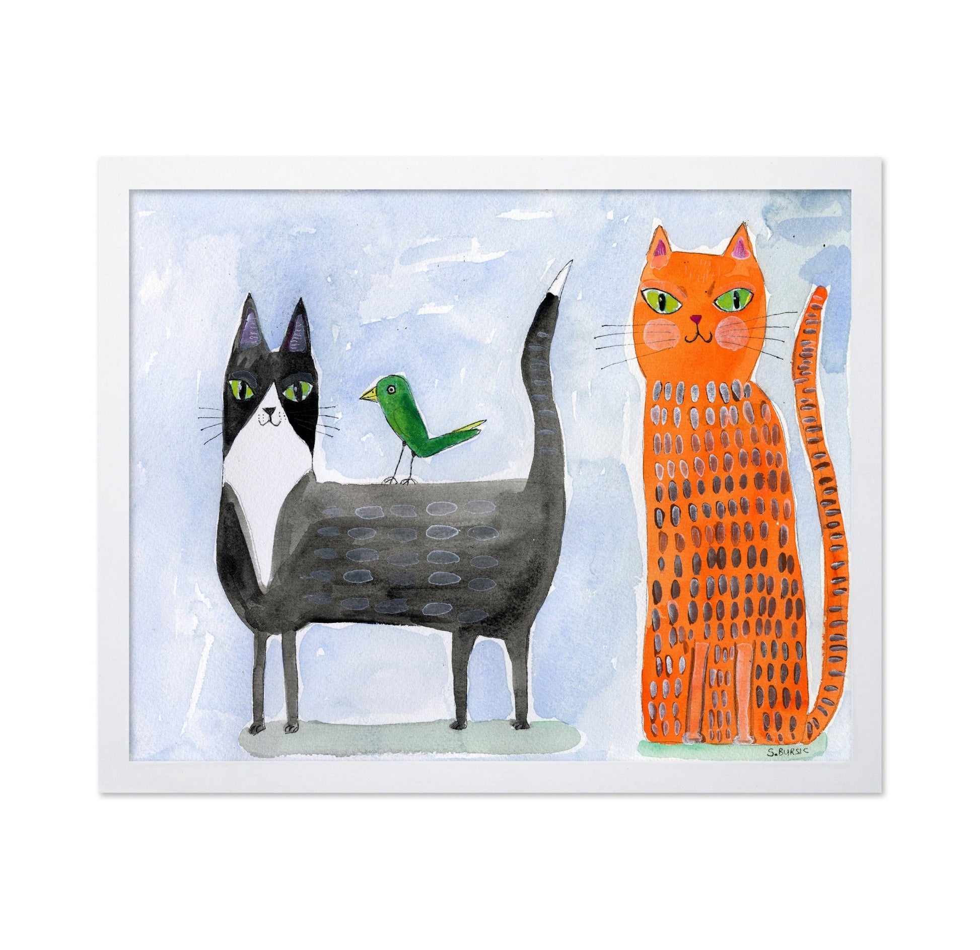 Two Cats With Bird