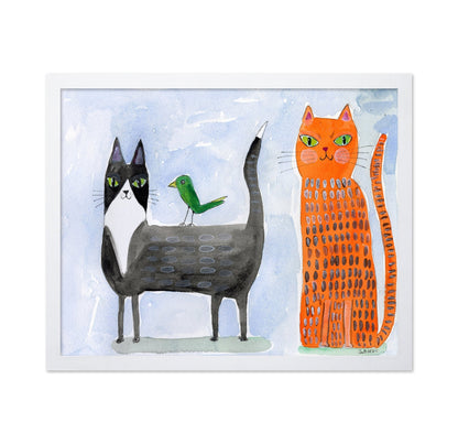 Two Cats With Bird