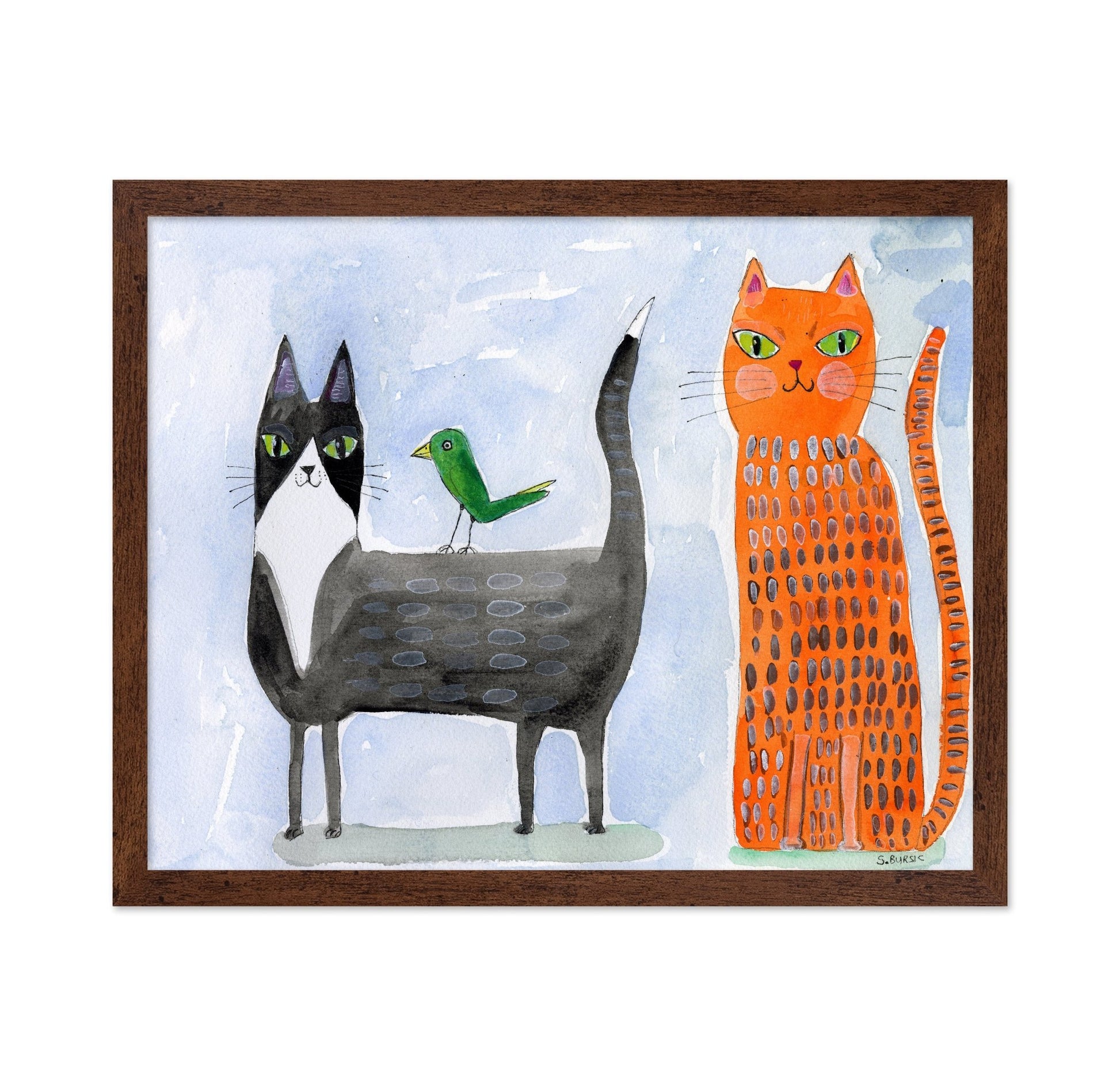 Two Cats With Bird
