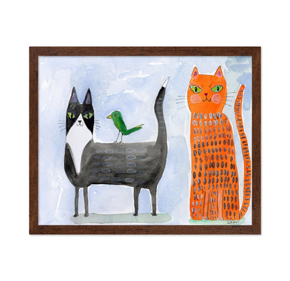 Two Cats With Bird