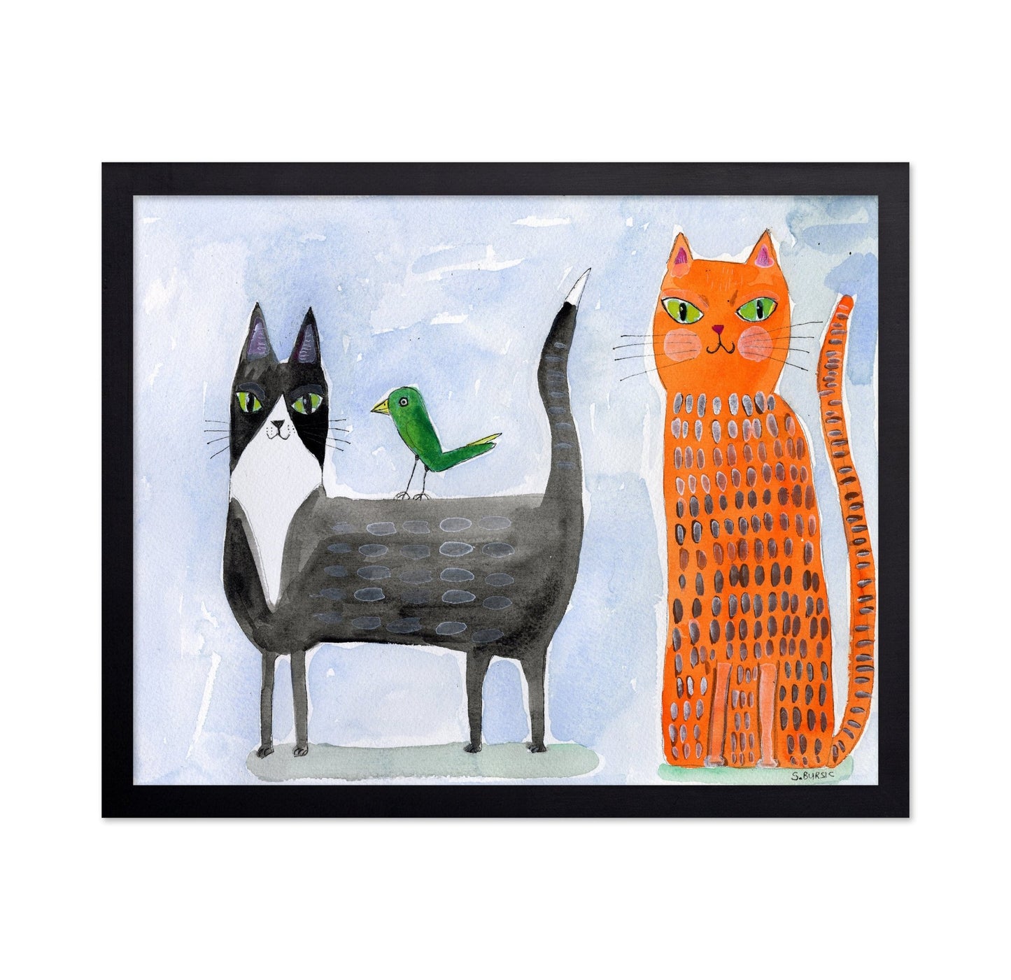 Two Cats With Bird