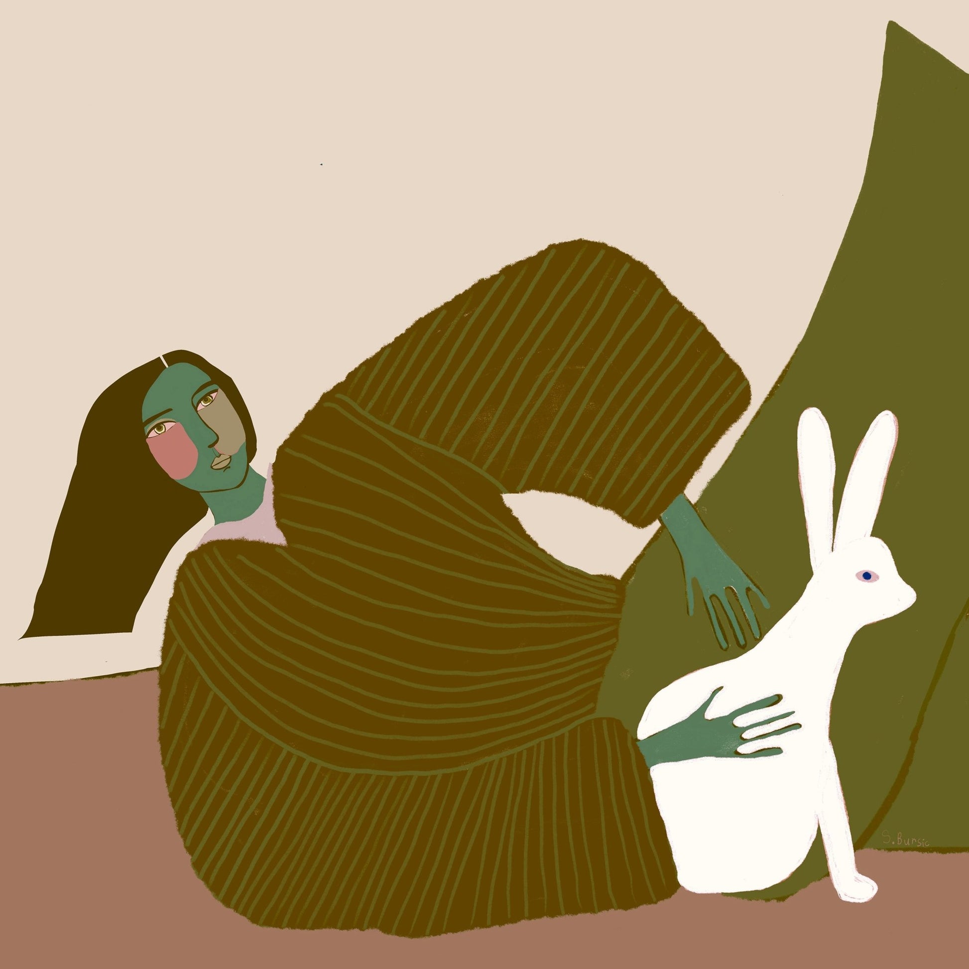 Olive Woman With Rabbit