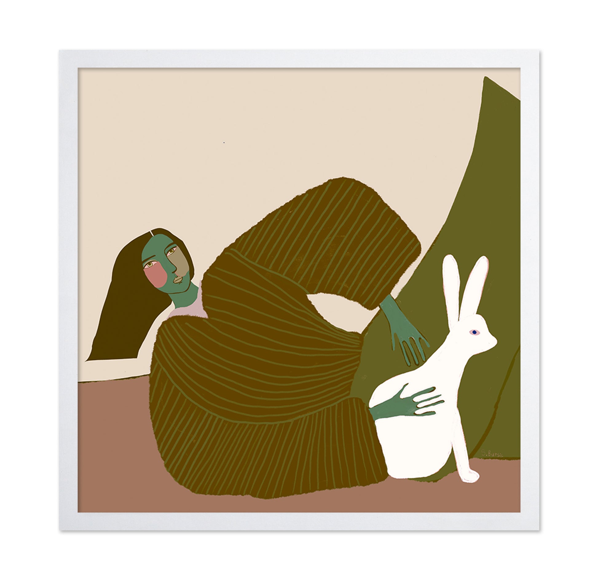Olive Woman With Rabbit