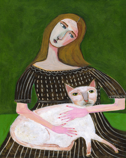 Woman With White Cat