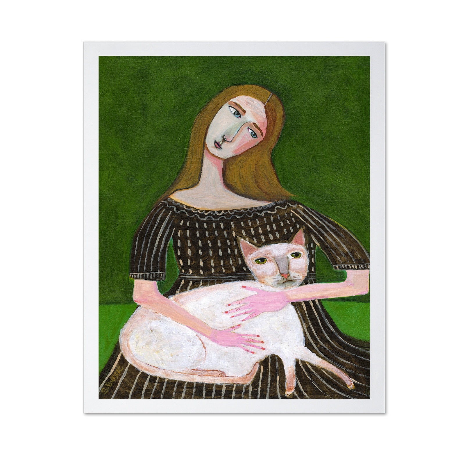 Woman With White Cat