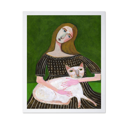 Woman With White Cat