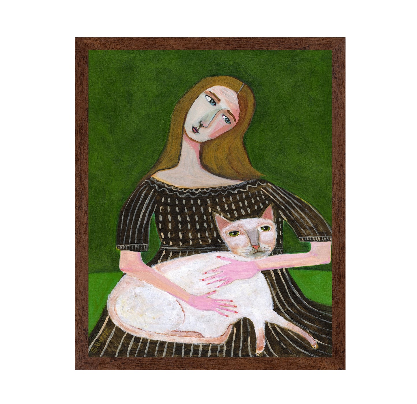 Woman With White Cat