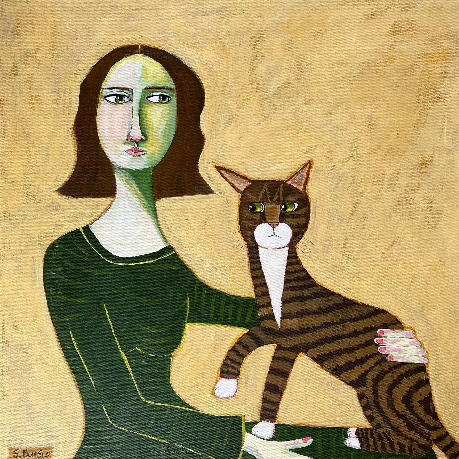 Lady With Striped Cat