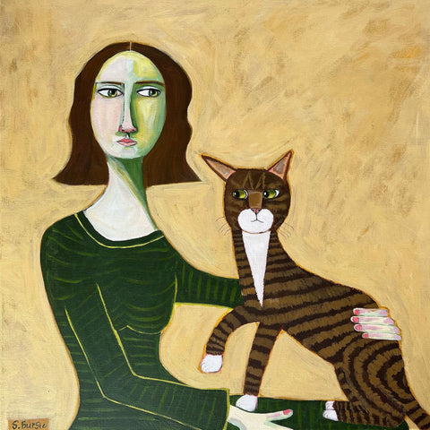 Lady With Striped Cat