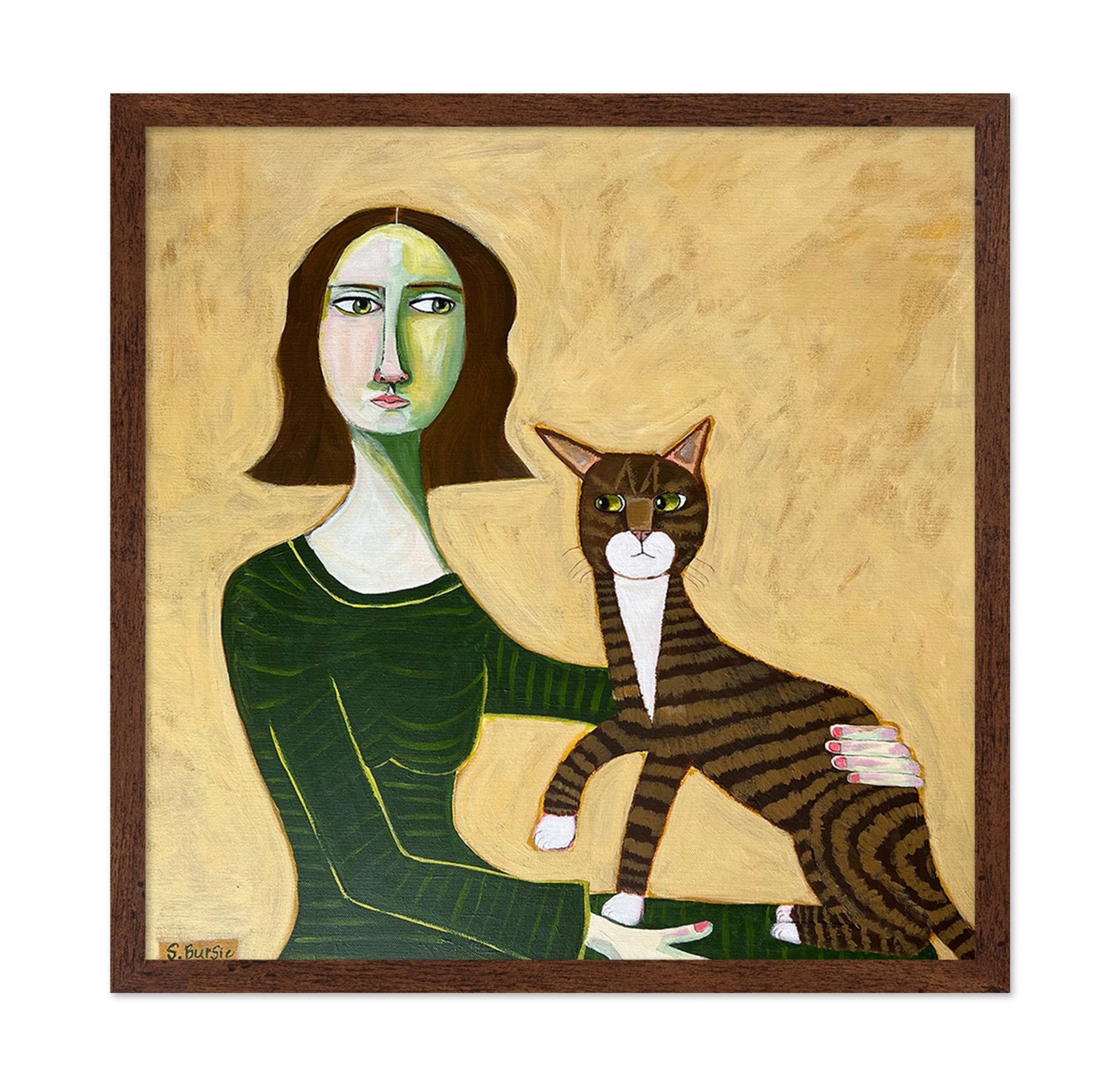 Lady With Striped Cat
