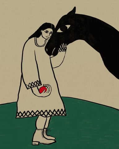 Girl And Black Horse