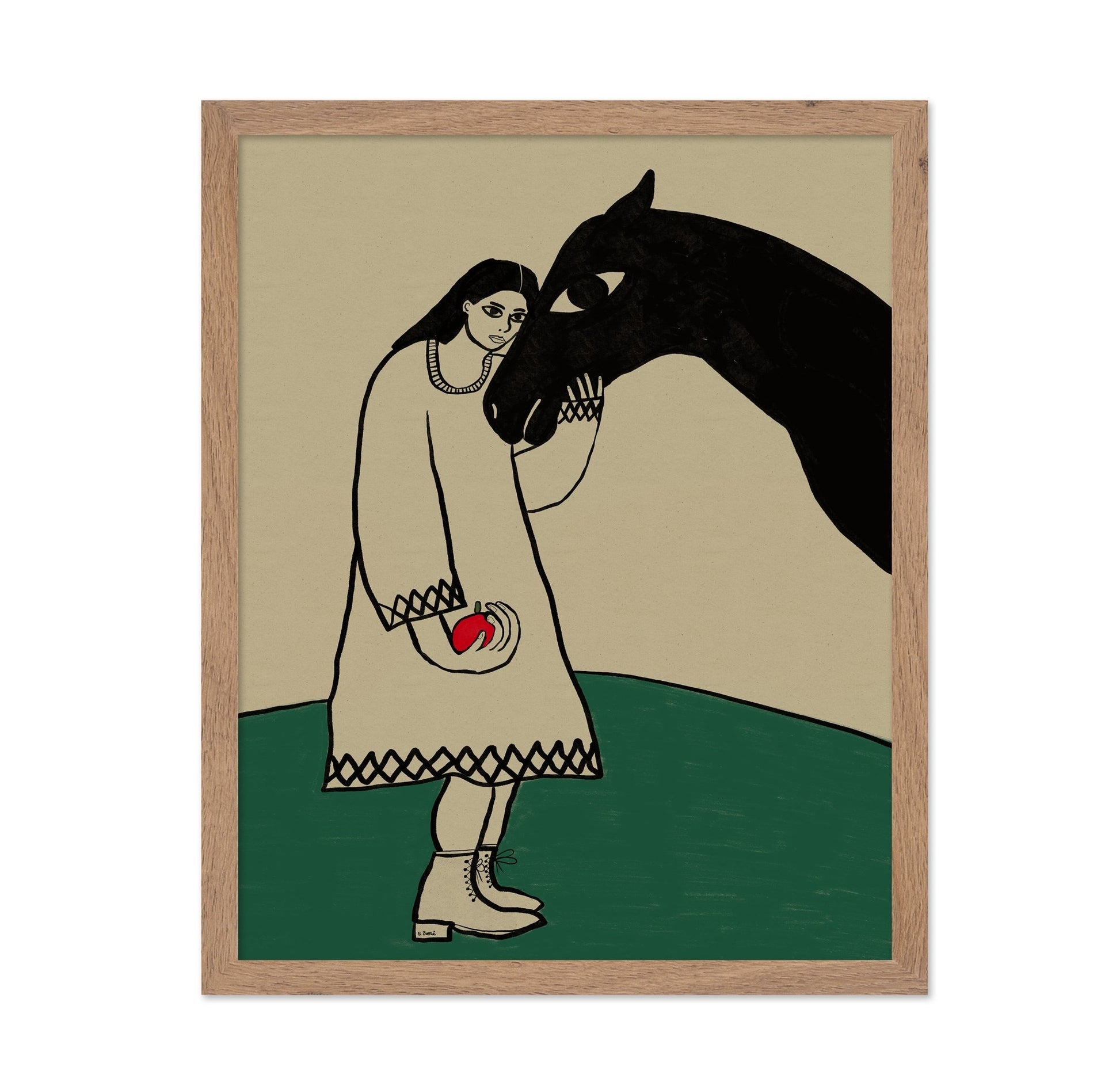Girl And Black Horse