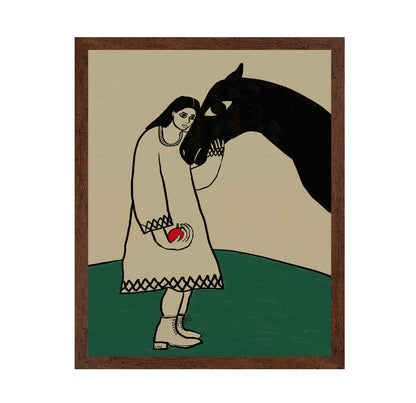 Girl And Black Horse