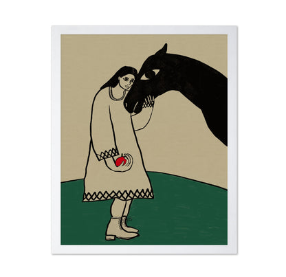 Girl And Black Horse