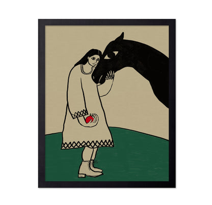Girl And Black Horse
