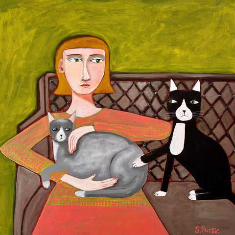 Woman With Two Cats No2
