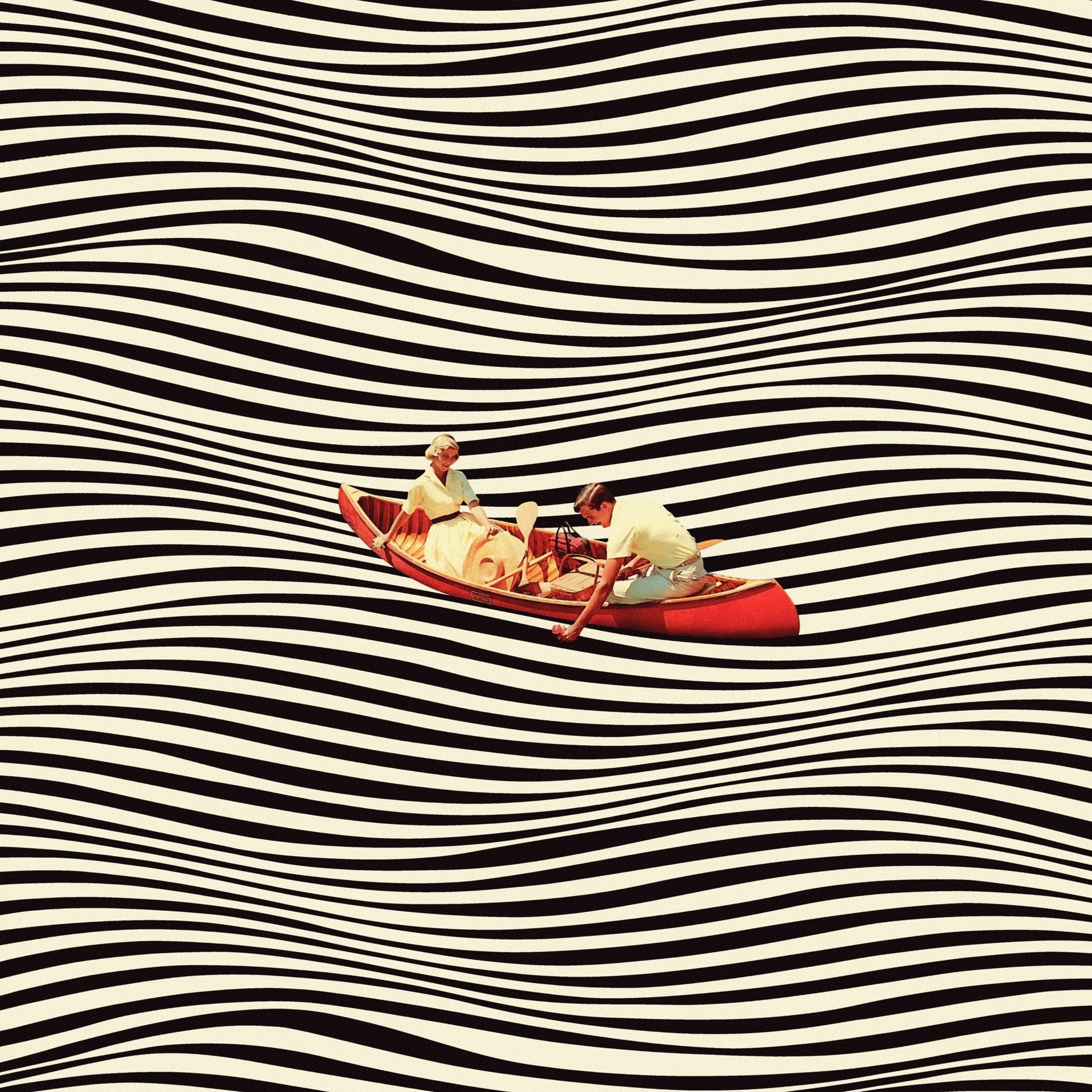 Floating Striped Canoe
