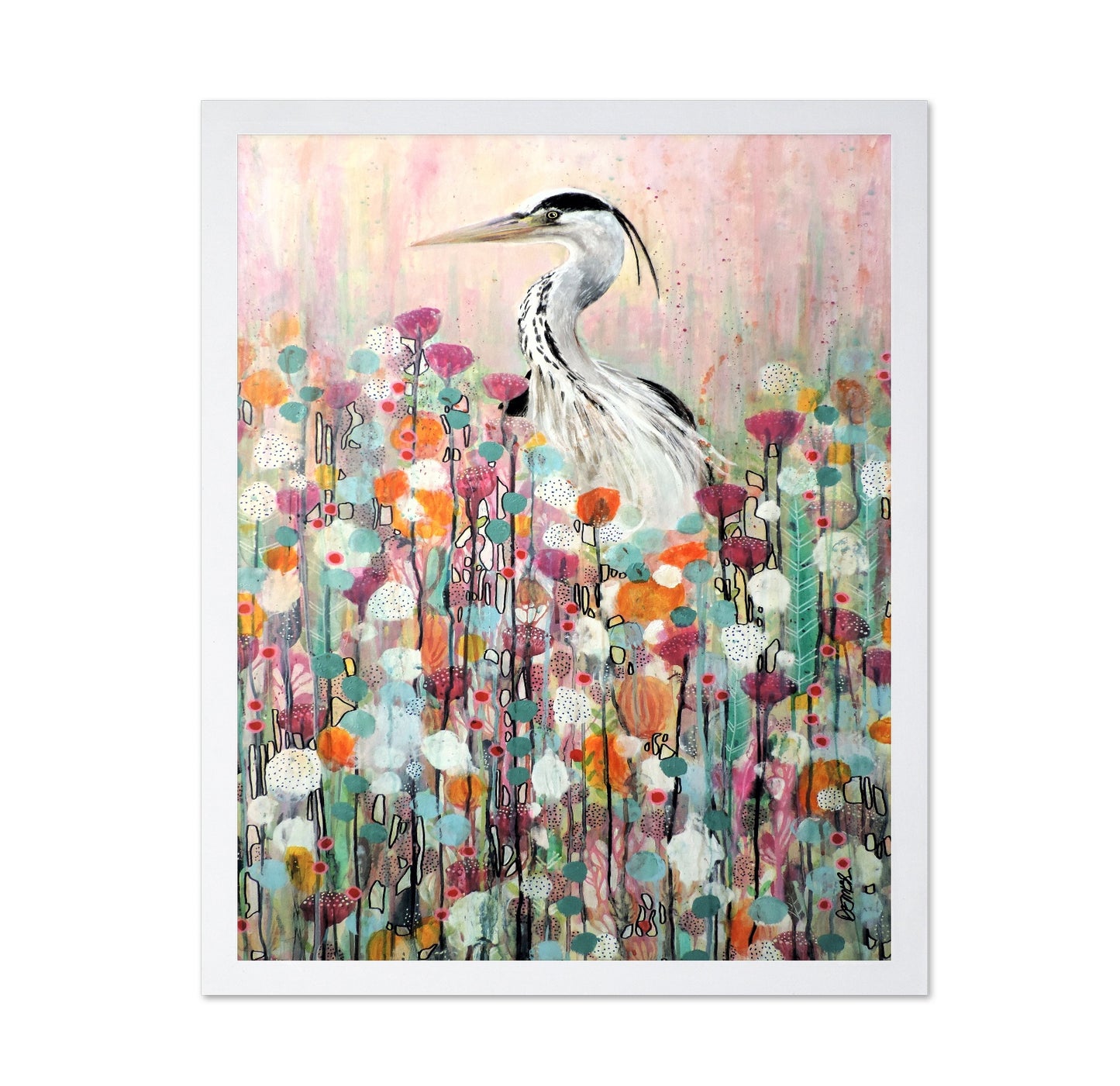 Heron In Floral Field