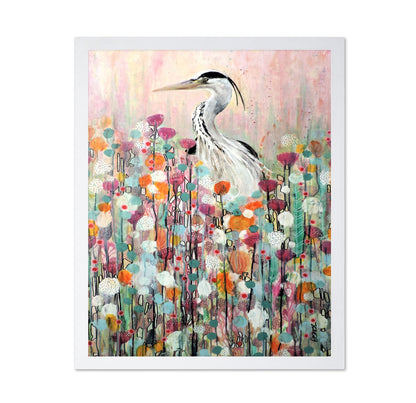 Heron In Floral Field