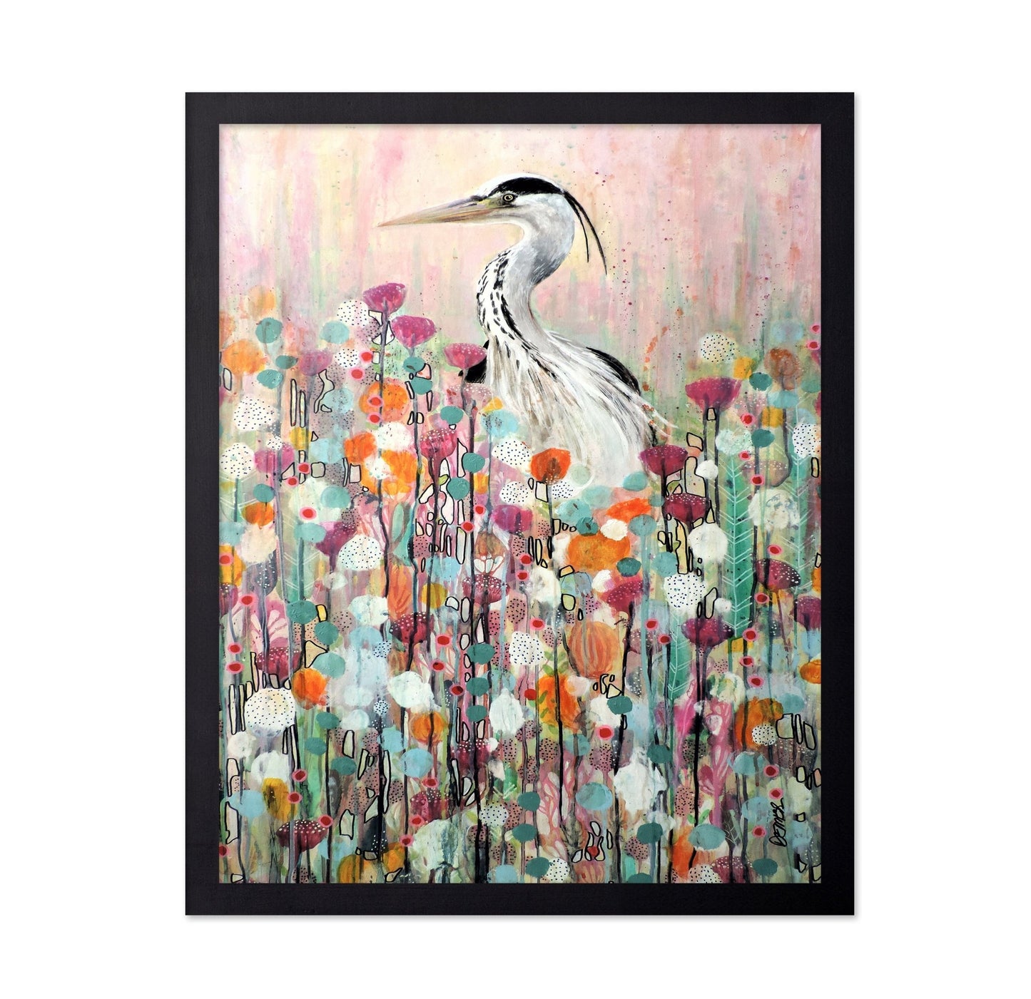 Heron In Floral Field