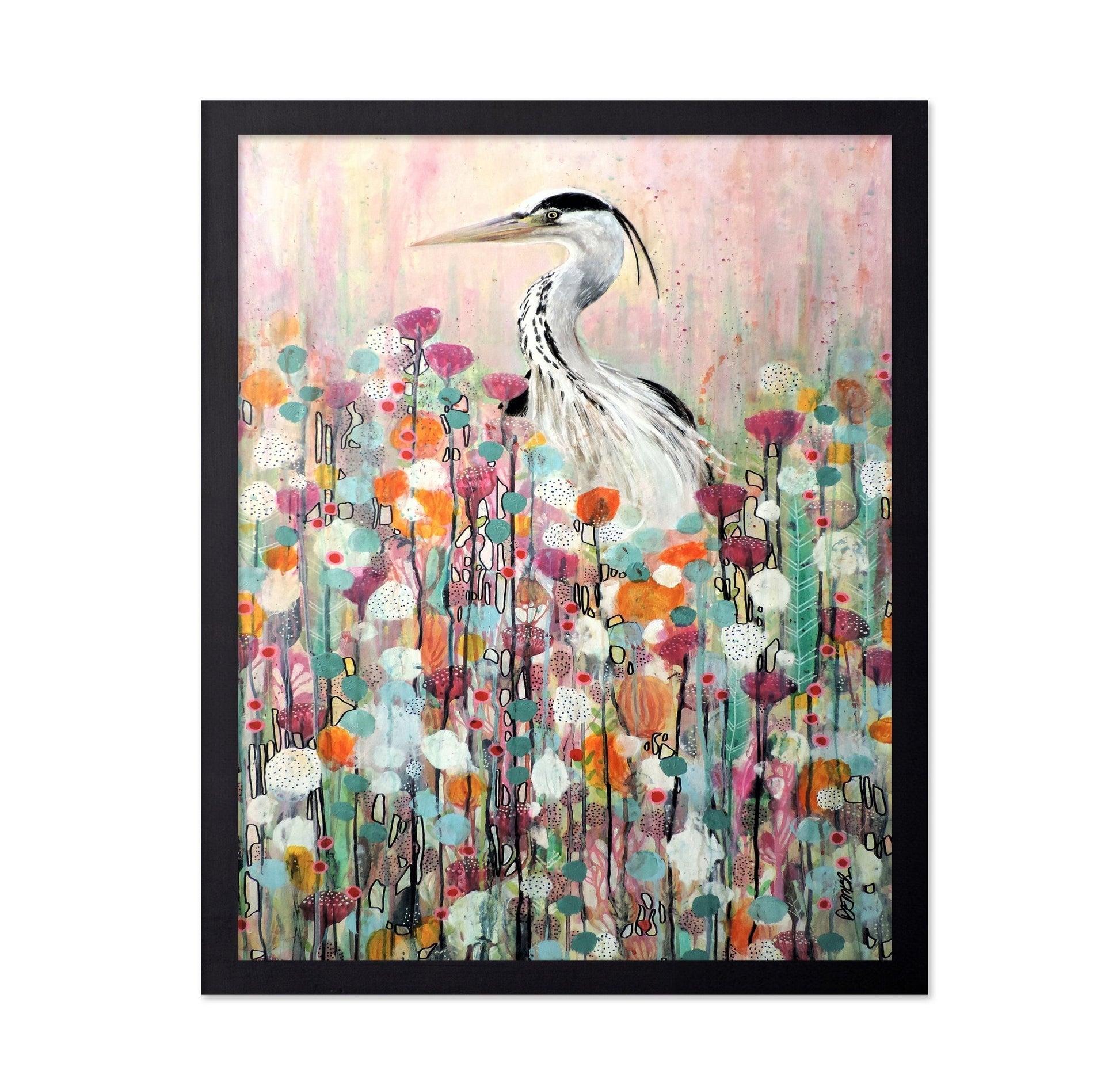 Heron In Floral Field