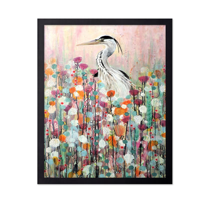 Heron In Floral Field